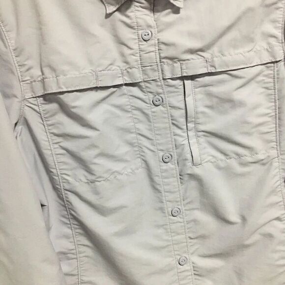 LL Bean Women Lavender Collared Pockets Long Roll Tab Sleeve Button Shirt Top L - Picture 4 of 5